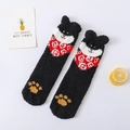 Thick coral fleece black puppy dog winter socks with cute 3D ears and warm plush texture - One Size / Black