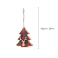Plaid Christmas tree wooden ornament with deer head carving and jute rope hanging loop - Wooden Ornament—Christmas Tree