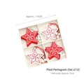 Lot de 12 étoiles de Noël en bois rouge et blanc avec motifs de flocons de neige - Étoile Pentagramme à Carreaux (12 Pièces)