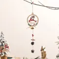Christmas wreath with reindeer check pattern, bow bell, and pinecones, 35cm length - Plaid Ornament—Round Deer