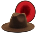 Two-tone wide brim wool fedora hat in dark coffee and red with a classic jazz style - Deep Coffee + Red