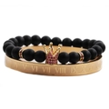Set bracciale rigido dorato con numeri romani e perline nere con corona oro - Set Oro