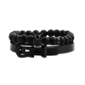 Heren armbandenset met matten stenen kralen, zwarte kroon en siliconen bandje - Zwart Set - It's My Birthday