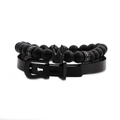 Macro-opname van herenarmbandset met matzwarte kralen, kroon en gespsluiting - Zwart Set 3