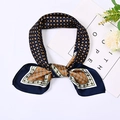 70cm navy blue square scarf with golden geometric print tied in a silk-like bow - 70cm / Navy Blue