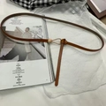Ceinture fine en cuir PU marron avec nœud décoratif et perle sphérique claire - Camel