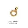 Golden micro-pave zircon round charm pendant with white stones, size 8x10mm and 0.38g weight - Style 10# Circle/Letter O