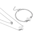 Stainless steel double-layer cross necklace and bracelet jewelry set with silver beads - Steel Color (KS135428-Z)