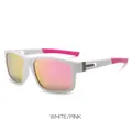 Outdoor-Radsonnenbrille mit weißem Rahmen und rosa verspiegelten Gläsern für Sport - Weißer Rahmen Rosa Linse