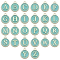 Set of 26 turquoise enamel alphabet charms in gold finish for DIY necklace jewelry - Letter A / Round / Green