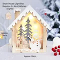 Lighted wooden Christmas cabin scene with snowman and warm LED lights, 28x30cm - Snow Cabin Style