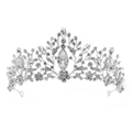 Corona da sposa barocca in argento con grande pietra a navetta e cristalli scintillanti - Stile Strass Argento (TS-J2711)
