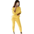 Ensemble en tricot jaune deux pièces pour femme avec pull torsadé et jogging - S / Jaune