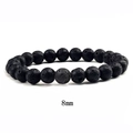 Braided natural black volcanic lava stone beaded bracelet with 8mm matte beads - 8mm Black Lava Stone Elastic Bracelet