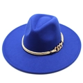 Royal blue wool fedora hat with wide brim and gold twisted rope band for men and women - Adult 57-59cm / Blue