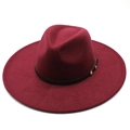 Burgundy wool fedora hat with wide brim and brown leather band for men and women - Adult 57-59cm / Burgundy