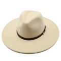 Classic beige wool felt fedora hat with wide 9.5cm brim and studded leather band - Adult 57-59cm / Beige
