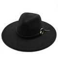 Classic black wool fedora with a 9.5cm wide brim and a gold ring leather belt accessory - Adult 57-59cm / Black