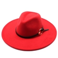 Classic red wide brim wool felt jazz hat with black band and gold buckle detail - Adult 57-59cm / Red