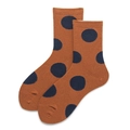 Brown socks with dark blue polka dots, retro Japanese style long stockings for women - One Size / Mustard Yellow