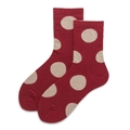 Chaussettes longues rouges en coton avec de grands pois beiges, style rétro élégant - Taille unique / Rouge Pourpre