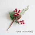 Style F Christmas berry pick with pine cone, frosted needles and green fern leaf, 13x22cm - Style F