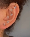 Detailed view of leaf-shaped gold ear climber with sparkling marquise-cut zircons - Leaf Gold