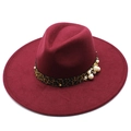 Detail of burgundy wool fedora featuring leopard print band with pearls and floral accents - Burgundy