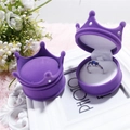 Elegante portagioie in velluto viola a forma di corona per anelli in vista aperta e chiusa - 65X65X47mm / Viola
