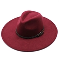 Detail of burgundy wool fedora featuring a leopard print band and gold buckle accent - Adult 57-59cm / Burgundy