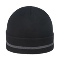 Men's black knit beanie with gray reflective stripe and cuffed brim for winter warmth - M (56-58cm) / Black
