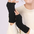 Classic black cable knit fingerless gloves for winter warm wear on wrist - One Size / Black