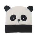 Cute panda knit beanie hat with 3D ears and cartoon embroidery for winter warmth - M (56-58cm) / Black
