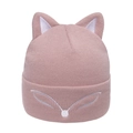 Winter knit beanie with fox ears embroidery and folded cuff in soft smoky pink - M (56-58cm) / Pink