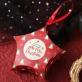 Star-shaped red Christmas gift box with Merry Christmas print and red ribbon hanger - Red Bell (Red Ribbon)