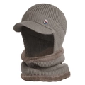 Winter thermal knit hat with visor and plush lining in dark coffee grey finish - Khaki