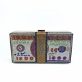 Detailed view of luxury $1000 bill rhinestone evening clutch with colorful crystals - Colorful