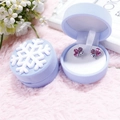 Light blue snowflake velvet jewelry box with pink four-leaf clover crystal stud earrings - Blue Snowflake