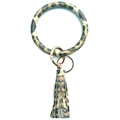 Fashionable leopard print leather bangle keychain with tassel and gold metal ring - Yellow Leopard