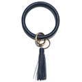 Navy blue faux leather ring keychain wristlet with gold clasp and tassel detail - Navy Blue