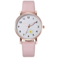 Orologio da donna con cinturino in pelle rosa, cassa oro rosa e quadrante con margherita - Rosa