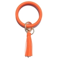 Orange lychee grain leather keychain bracelet with golden spring clasp and tassel detail - Orange