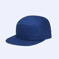 Detail view of a navy blue cotton 5-panel camper hat with premium twill fabric texture - Sapphire Blue