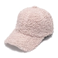 Close-up of soft pink lamb wool texture on a warm winter baseball cap with curved brim - 56-60cm Adjustable / Pink