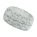 Close-up of winter knit headband with colorful speckled yarn and soft fleece lining - White Marl