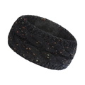 Close-up of black cable knit headband with colorful confetti yarn and thick fleece lining - Black Marl