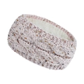 Detail of pink cable knit winter headband showing thick white fleece lining for warmth - Pale Pink Speckled