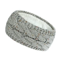Detail of grey knitted winter headband featuring multi-color nepped yarn and plush lining - Light Grey Speckled
