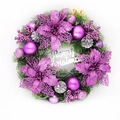 35cm purple Christmas wreath with pine needles, ornaments, and Merry Christmas sign - 30cm Pink