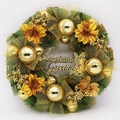 40cm Grüner Weihnachtskranz mit goldenen Kugeln, Blumen und Christmas Greeting Schild - Gold-Stil / Groß